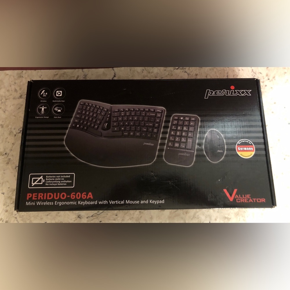 Perixx PERIDUO-606A, 3-in-1 Wireless Compact Ergo. Keyboard Mouse Numeric pad